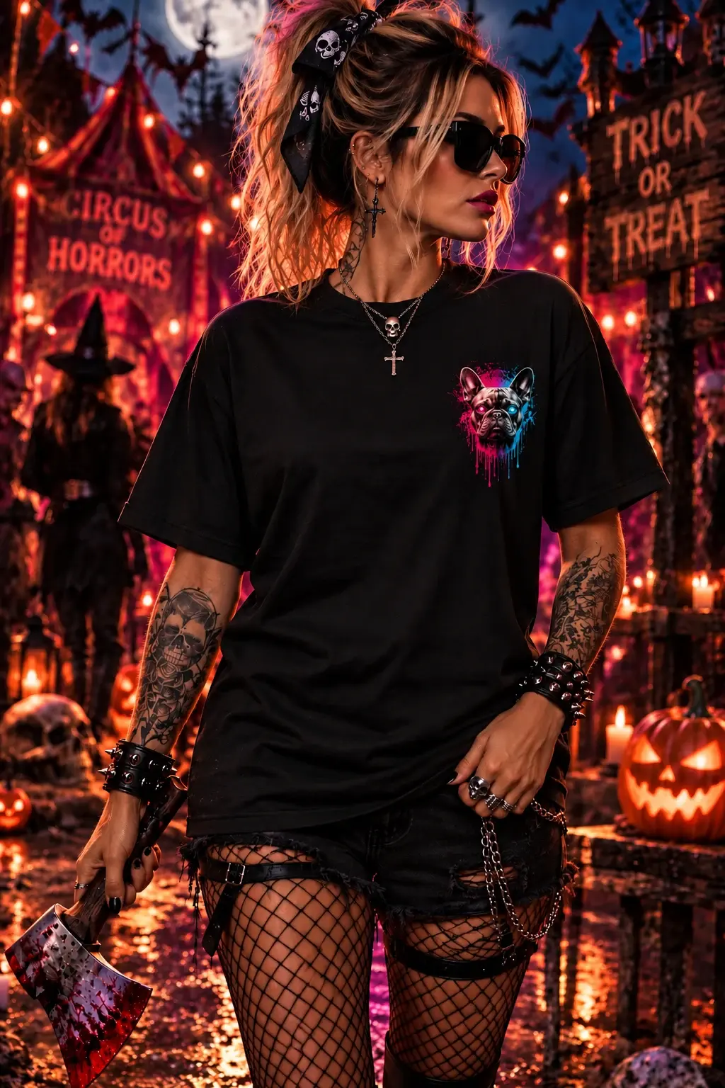 T-Shirt Schwarz – Bad Girl & Dog, Vorderseite